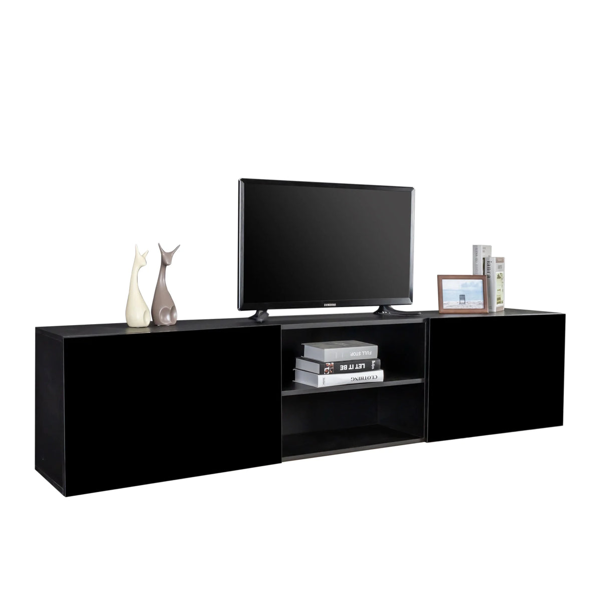 Wall Mounted Floating TV Stand with Shelf and Clamshell Doors B2797