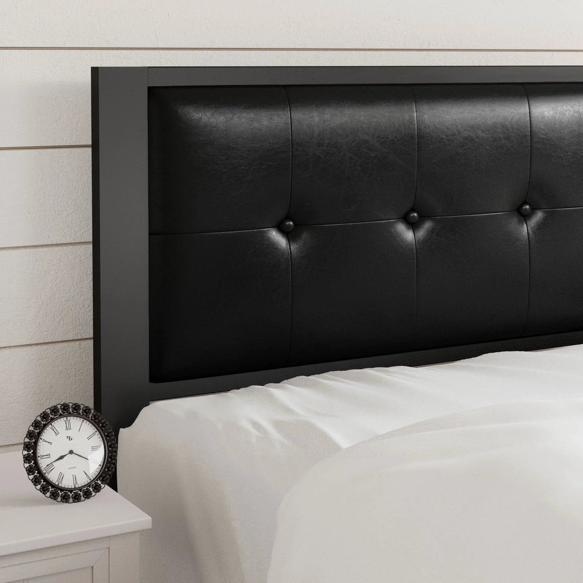 Twin Size Dark Grey Metal Platform Bed with Upholstered Headboard F466