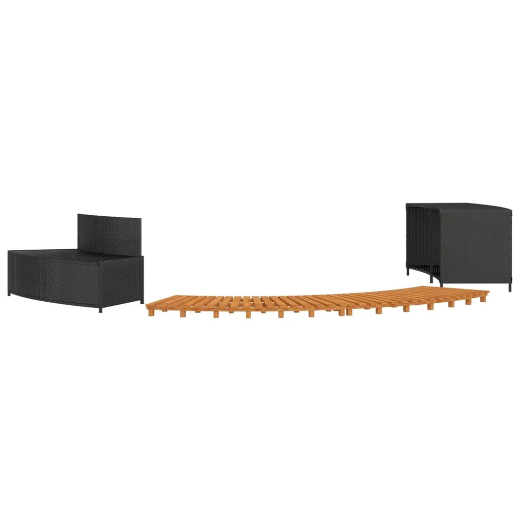Black Poly Rattan and Solid Wood Acacia Spa Surround M764
