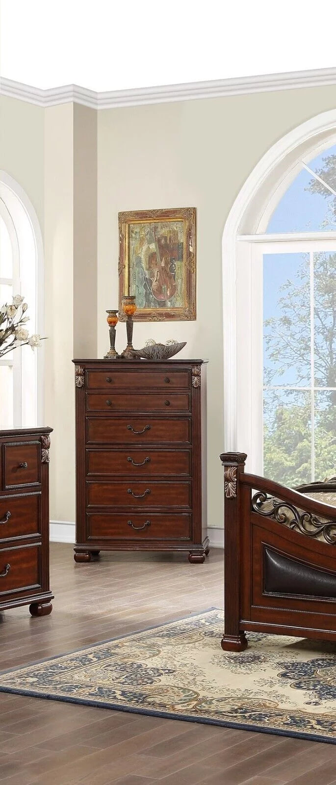 King Size 4p Bedroom Furniture Set Wooden Brown Q926674