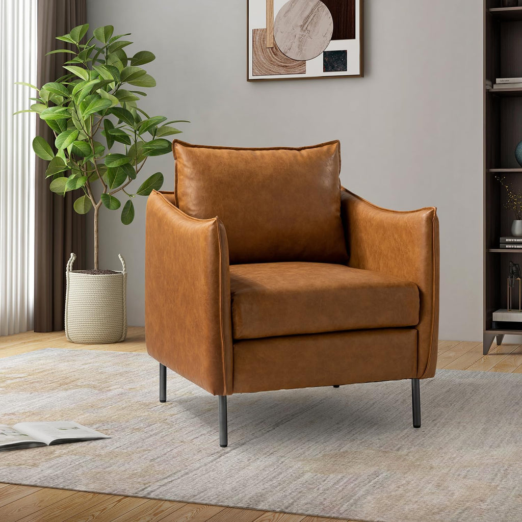 Camel Faux Leather Armchair with Moveable Cushion T61500