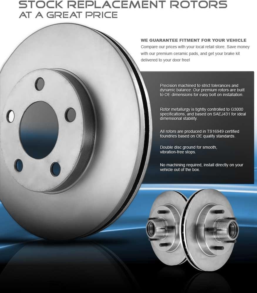 5 Lug Brake Disc Rotors and Ceramic Brake Pads with Clips E4109
