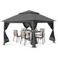 13 x13 ft Pop up Gazebo Canopy Shelter with Mosquito Netting, Brown Q4316