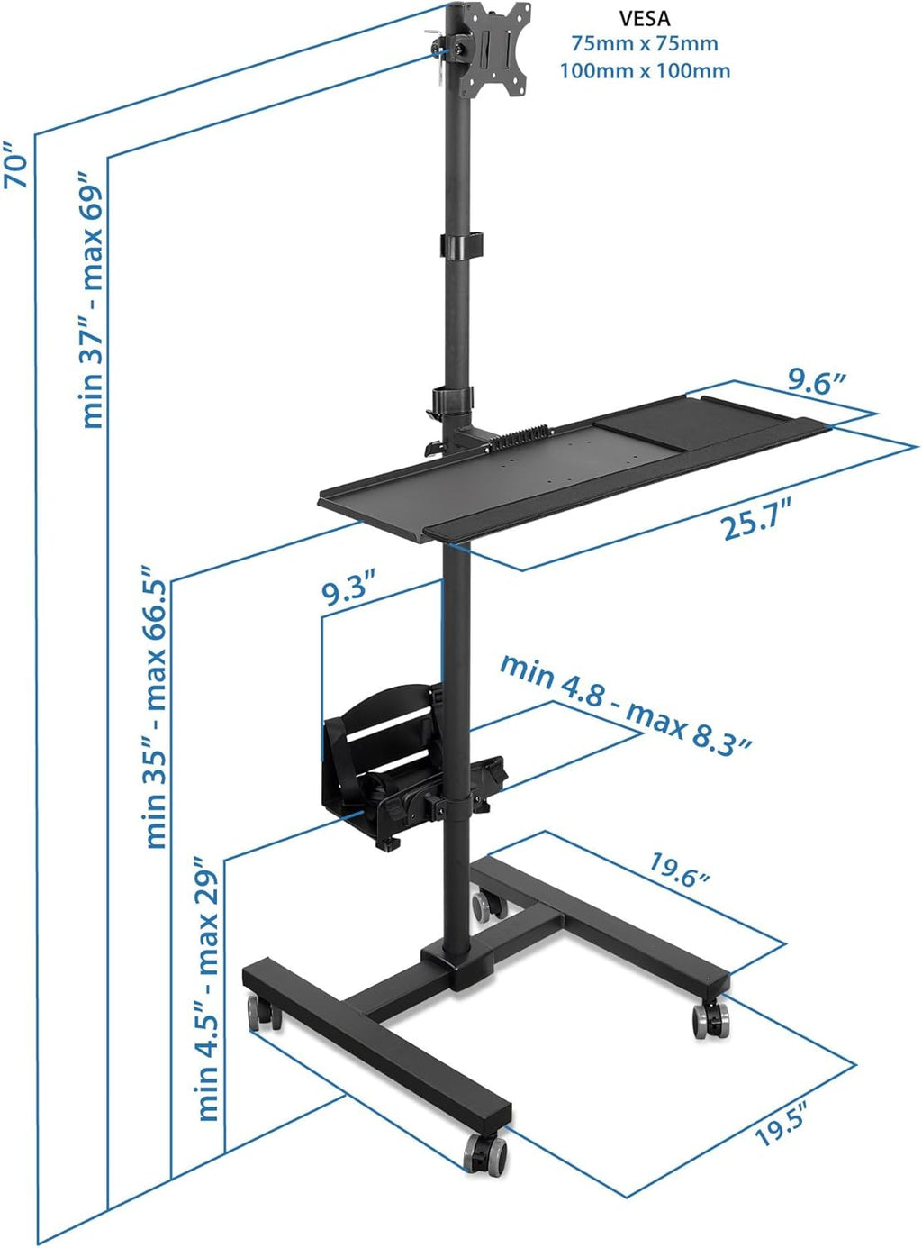 Rolling Computer Cart with Monitor Mount and CPU Holder B864879