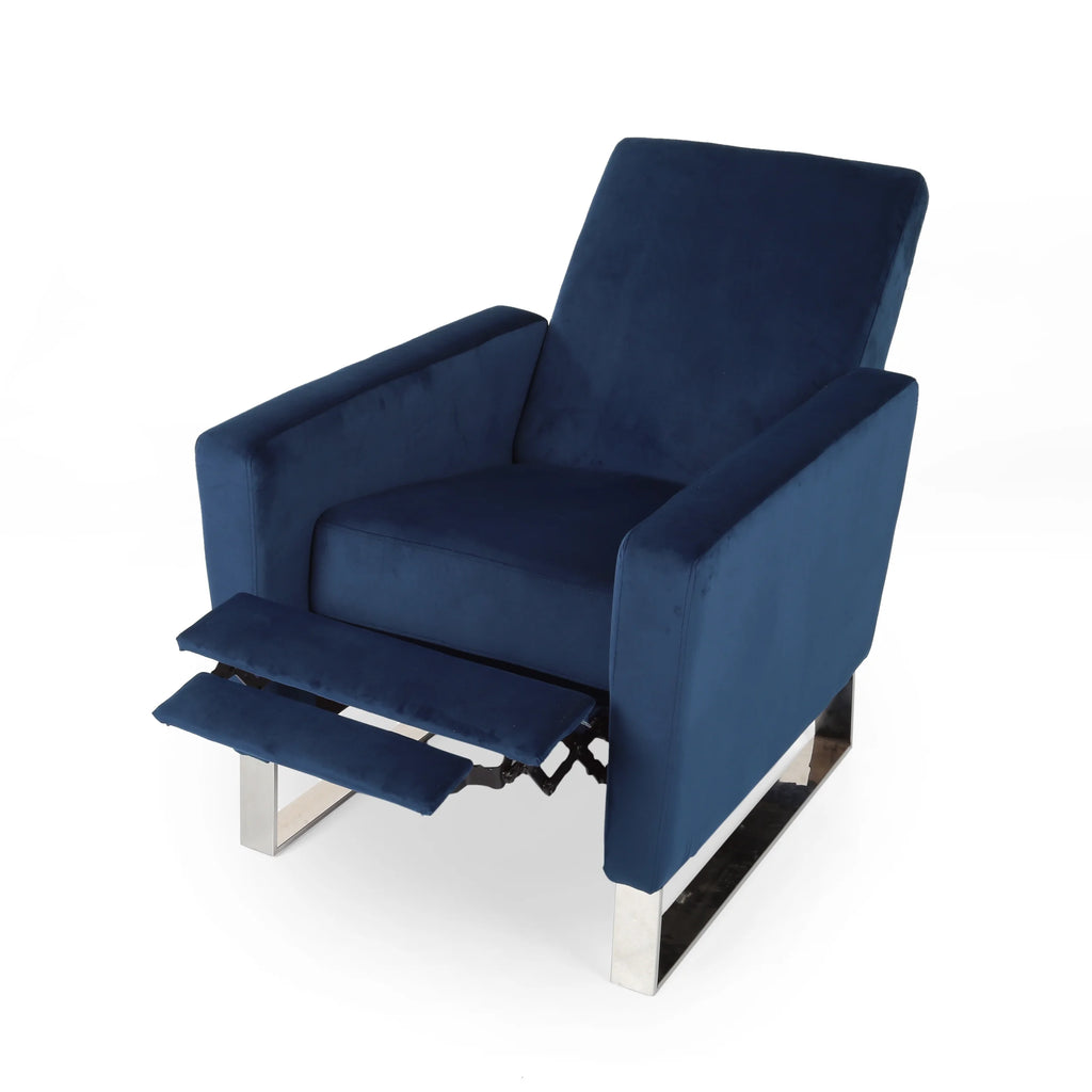 Cobalt Velvet Push Back High Leg Recliner B2122