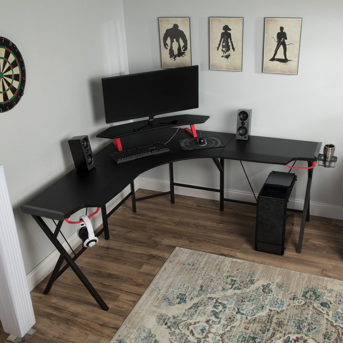 Grey L Shaped Gaming Desk P8209