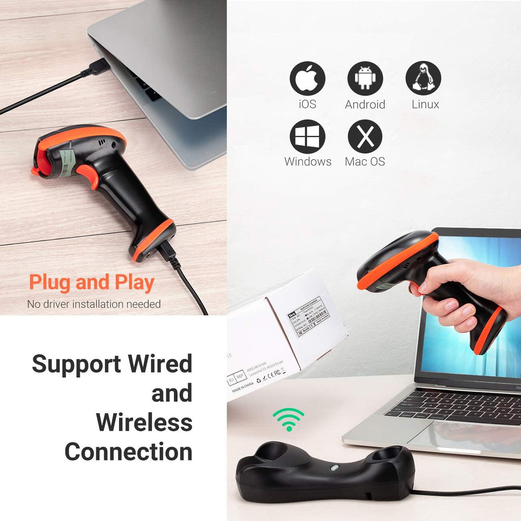 Pack of 2 Wireless 1D 2D QR Barcode Scanner with Cradle X283047
