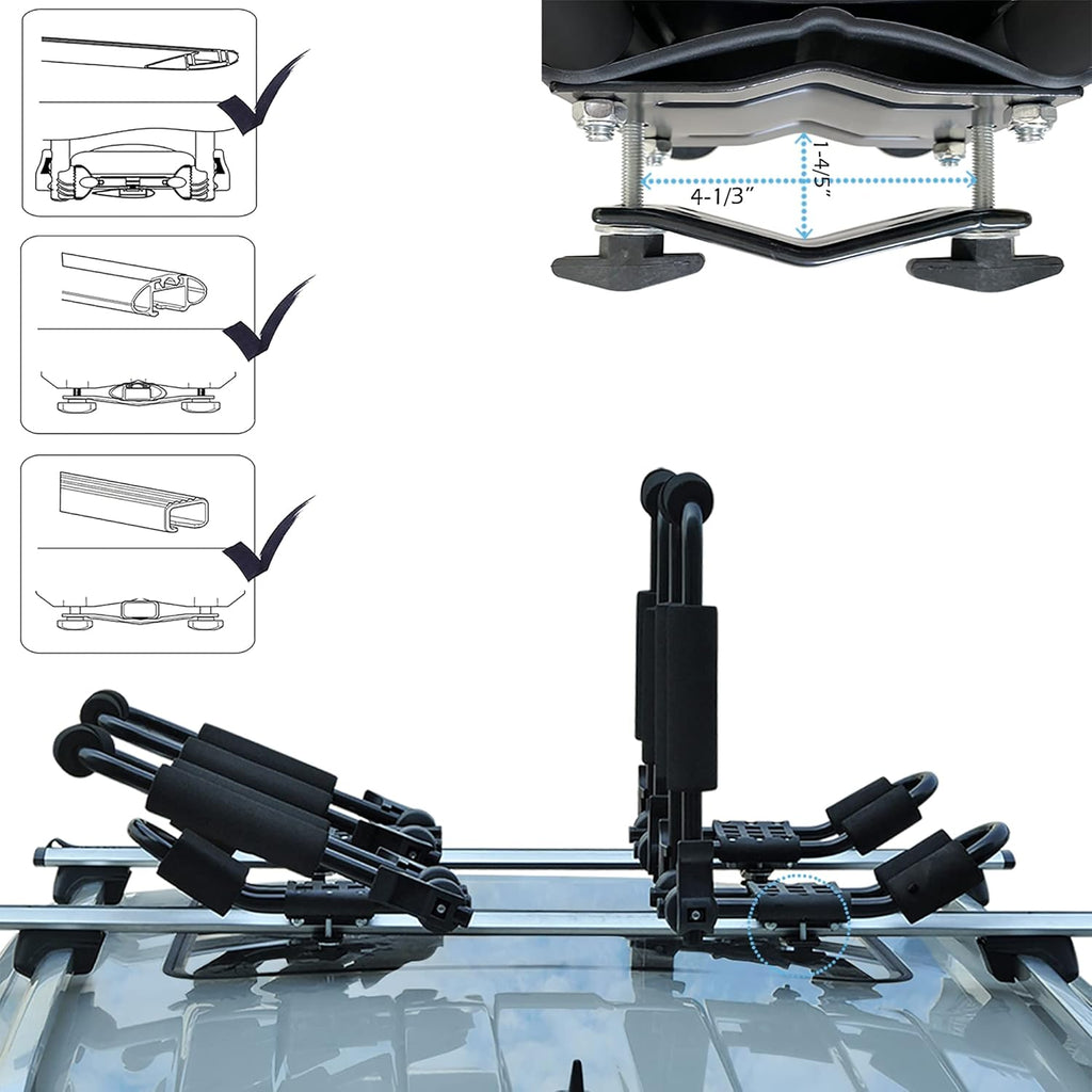 Kayak Roof Rack for 2 Kayaks, J-Style Universal Kayak Racks, Folding Kayak Carrier, 2 Pair F90867