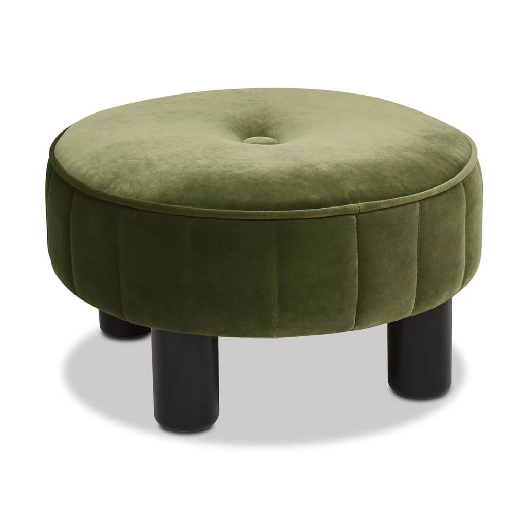 Olive Green Velvet Round Footstool Ottoman W844030