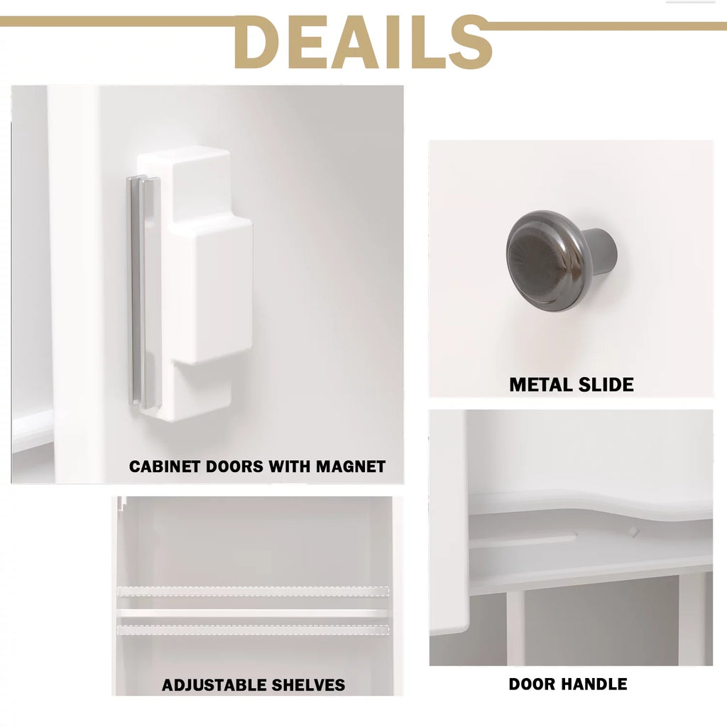 White 47 Kitchen Buffet Storage Cabinet with Barn Door H849