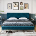 Queen Size Velvet Upholstered Platform Bed Frame with Adjustable Headboard Y1008