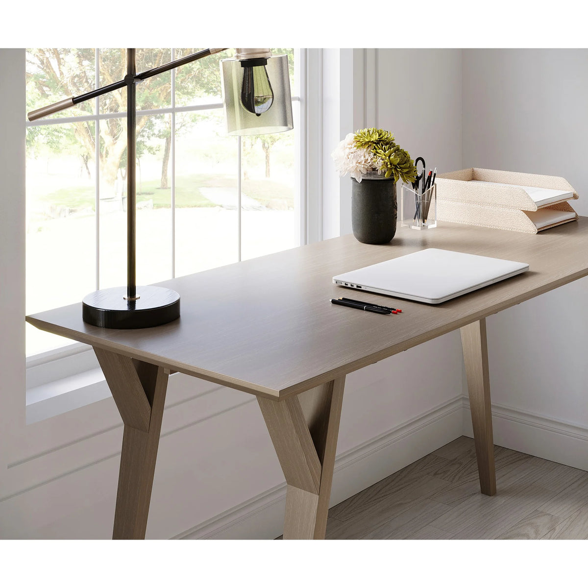 60"W Writing Desk, Light Oak Y9982