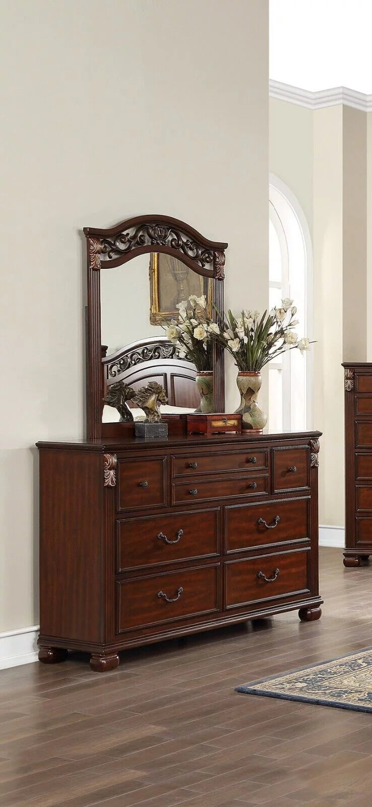 King Size 4p Bedroom Furniture Set Wooden Brown Q926674