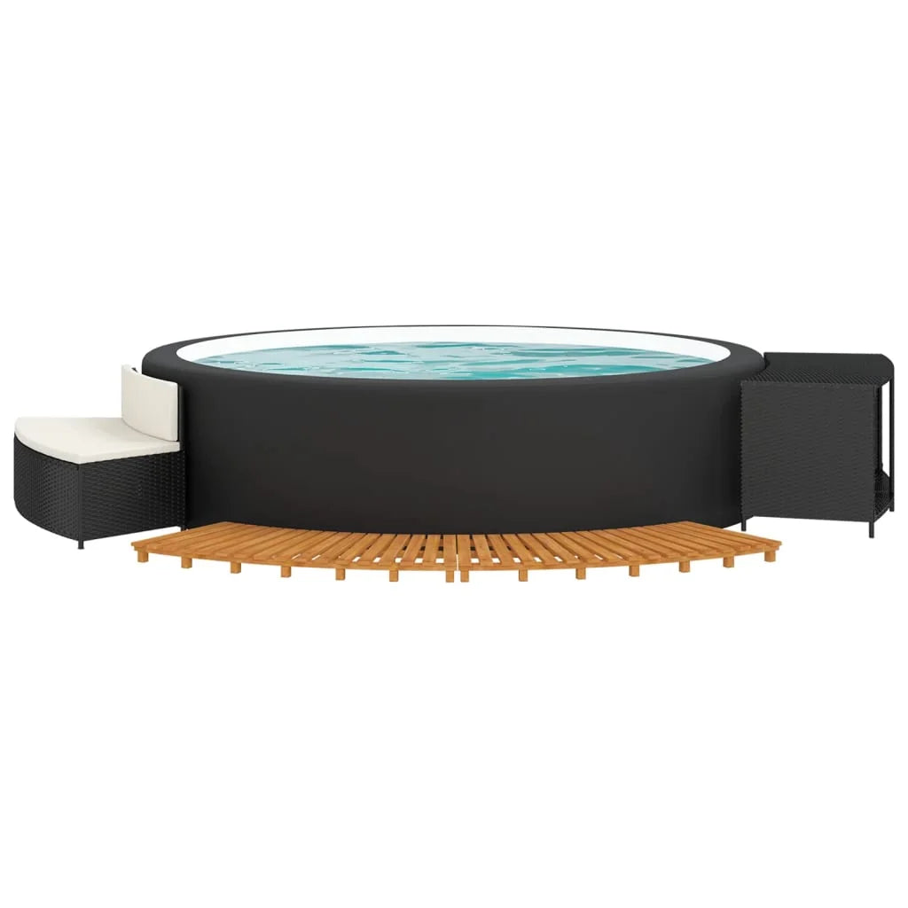 Black Poly Rattan and Solid Wood Acacia Spa Surround M764