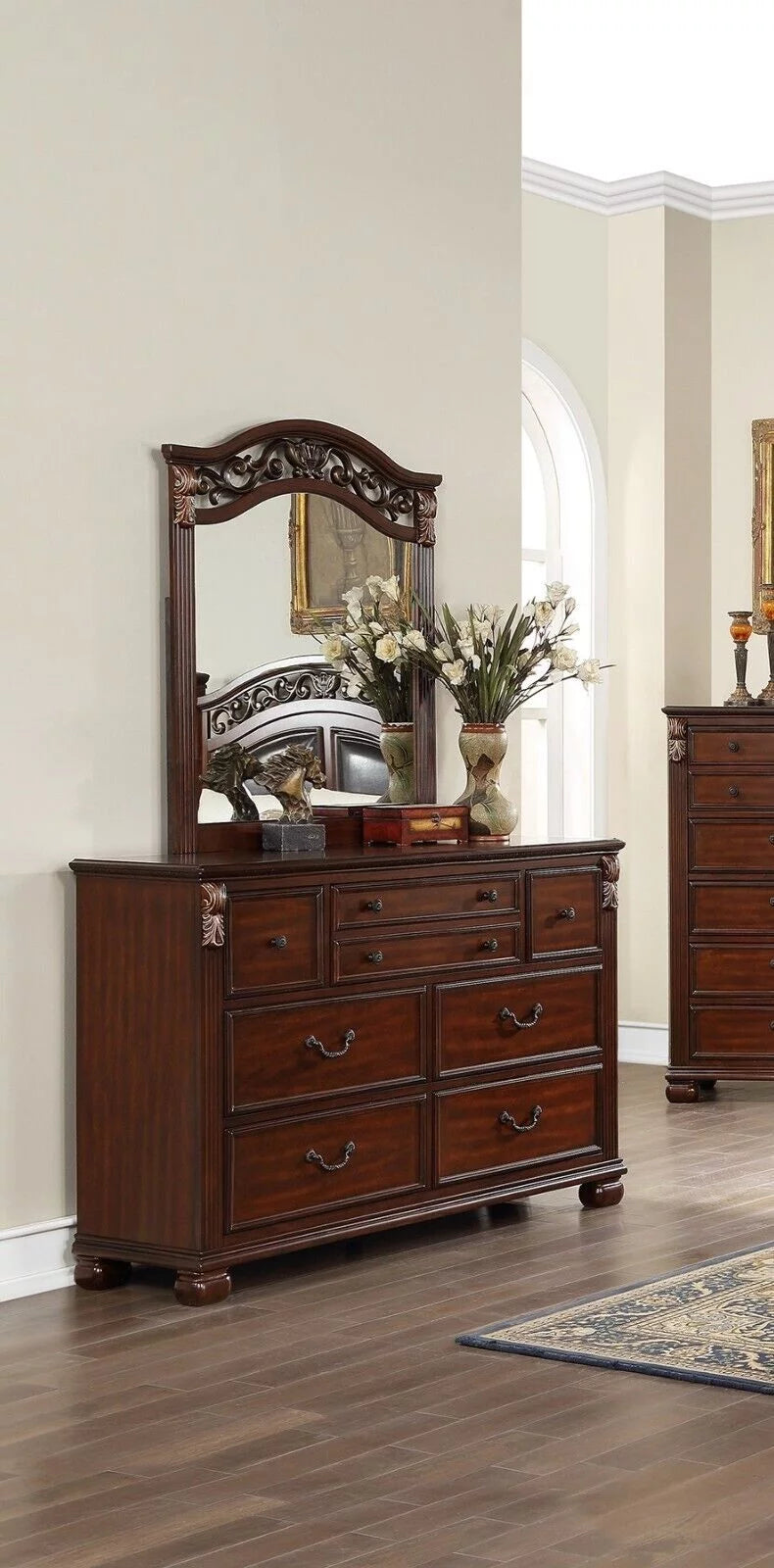 King Size 4p Bedroom Furniture Set Wooden Brown Q926674