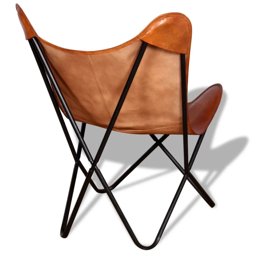 Butterfly Chair Real Leather Upholstered Chair with Powder-Coated Iron Frame 29.1 x 26 x 35.4 Inches B796341