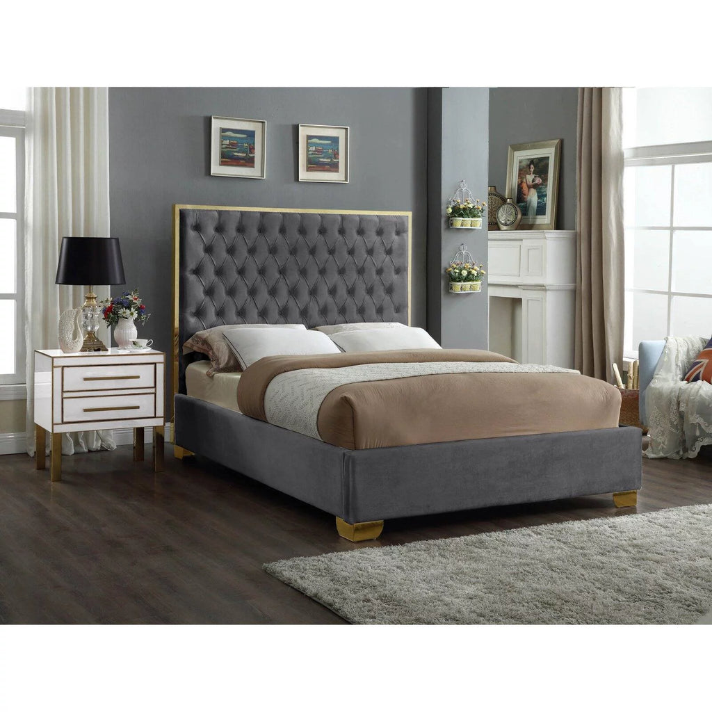 Solid Wood and Velvet King Bed in Navy Z978