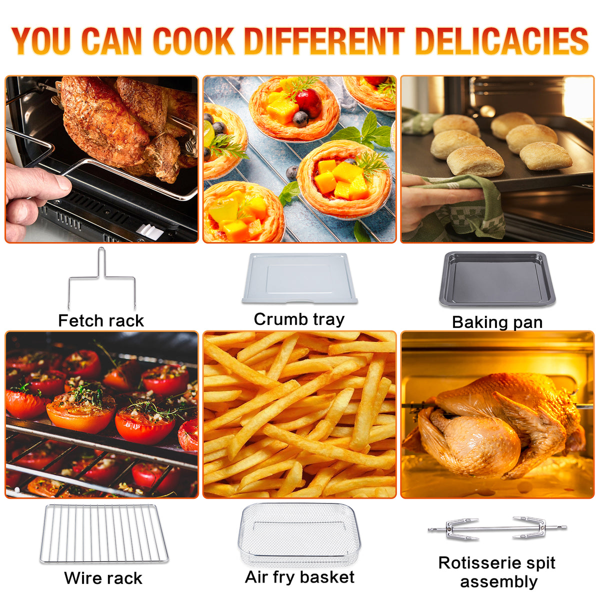 6-in-1 Air Fryer Toaster Oven, 24 Quart LCD Countertop Convection Airfryer with Rotisserie and Dehydrator P403