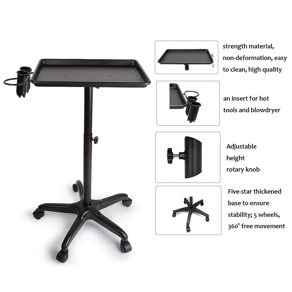 Black Aluminum Salon Tray Cart with Wheels K401508