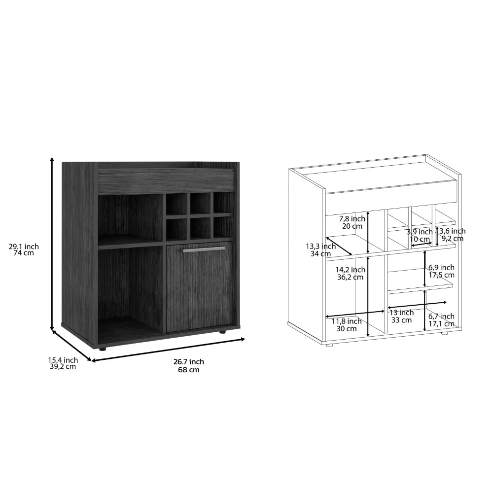 Light Gray Bar Cabinet with Concealed Shelves and Wine Cubbies S2574