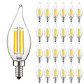 Vintage Candelabra E12 LED Bulb 5w, 550 Lumens, 2700K Warm White, Dimmable, Flame Tip Clear Glass (24 Pack) D4434