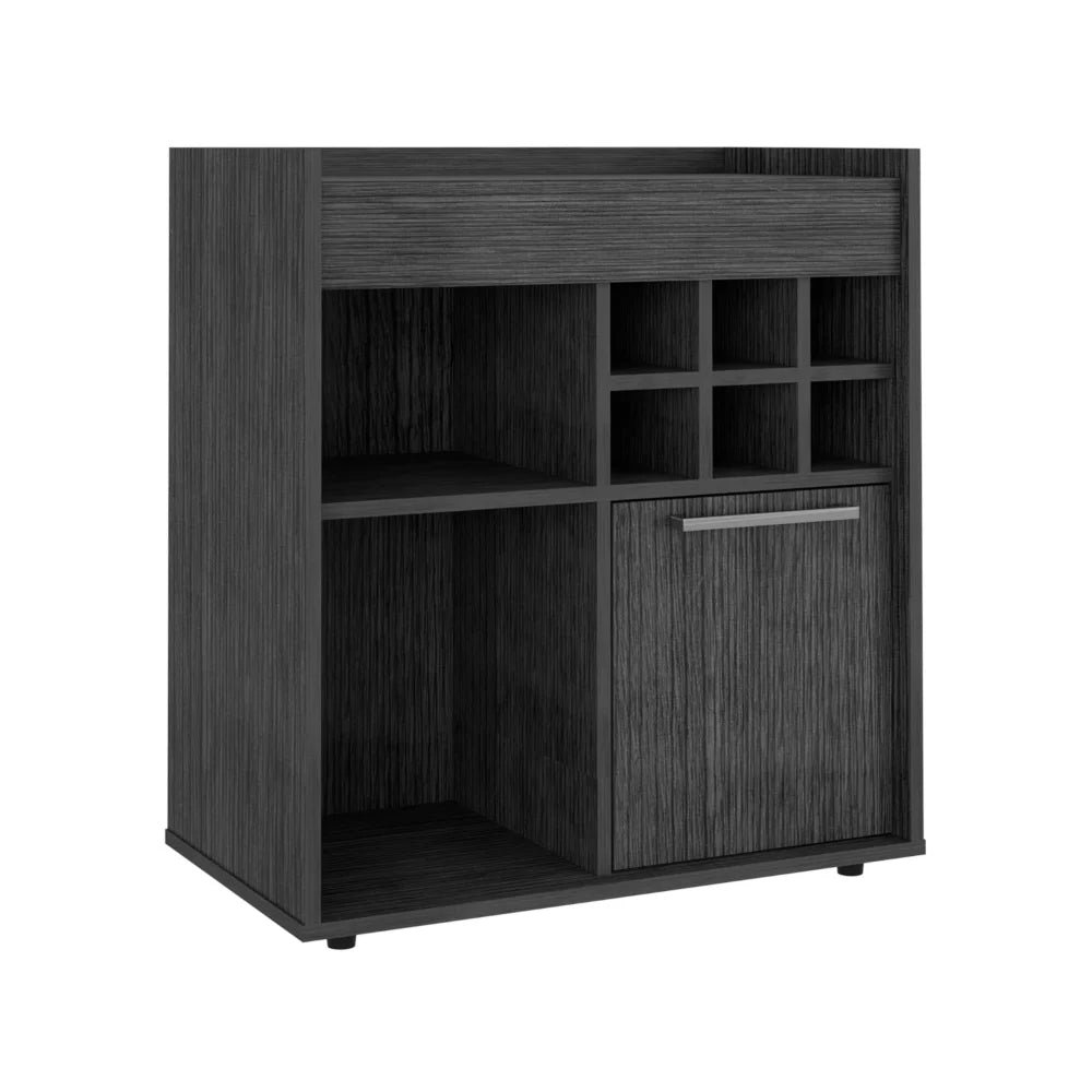 Light Gray Bar Cabinet with Concealed Shelves and Wine Cubbies S2574