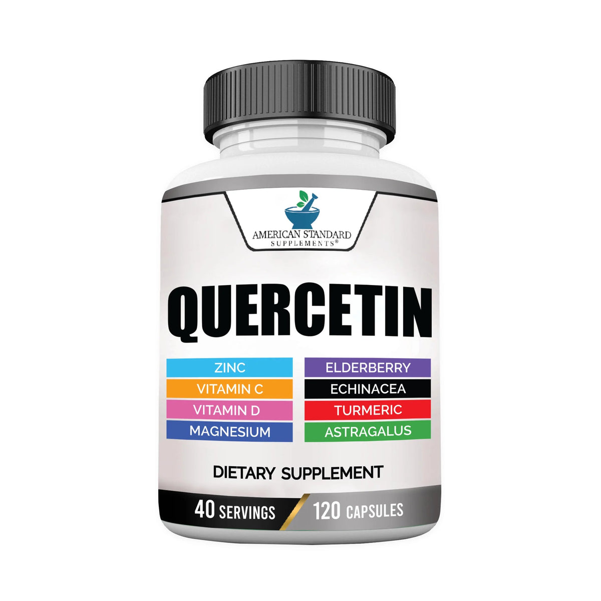 Quercetin 1000mg with Zinc Vitamin C Vitamin D3 Magnesium Elderberry Echinacea Turmeric Astragalus 120 Capsules P2494