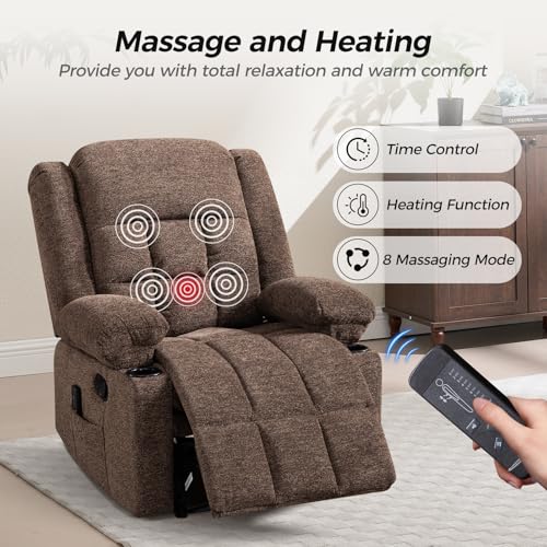 Brown Manual Recliner Chair with Massage and Heat R462
