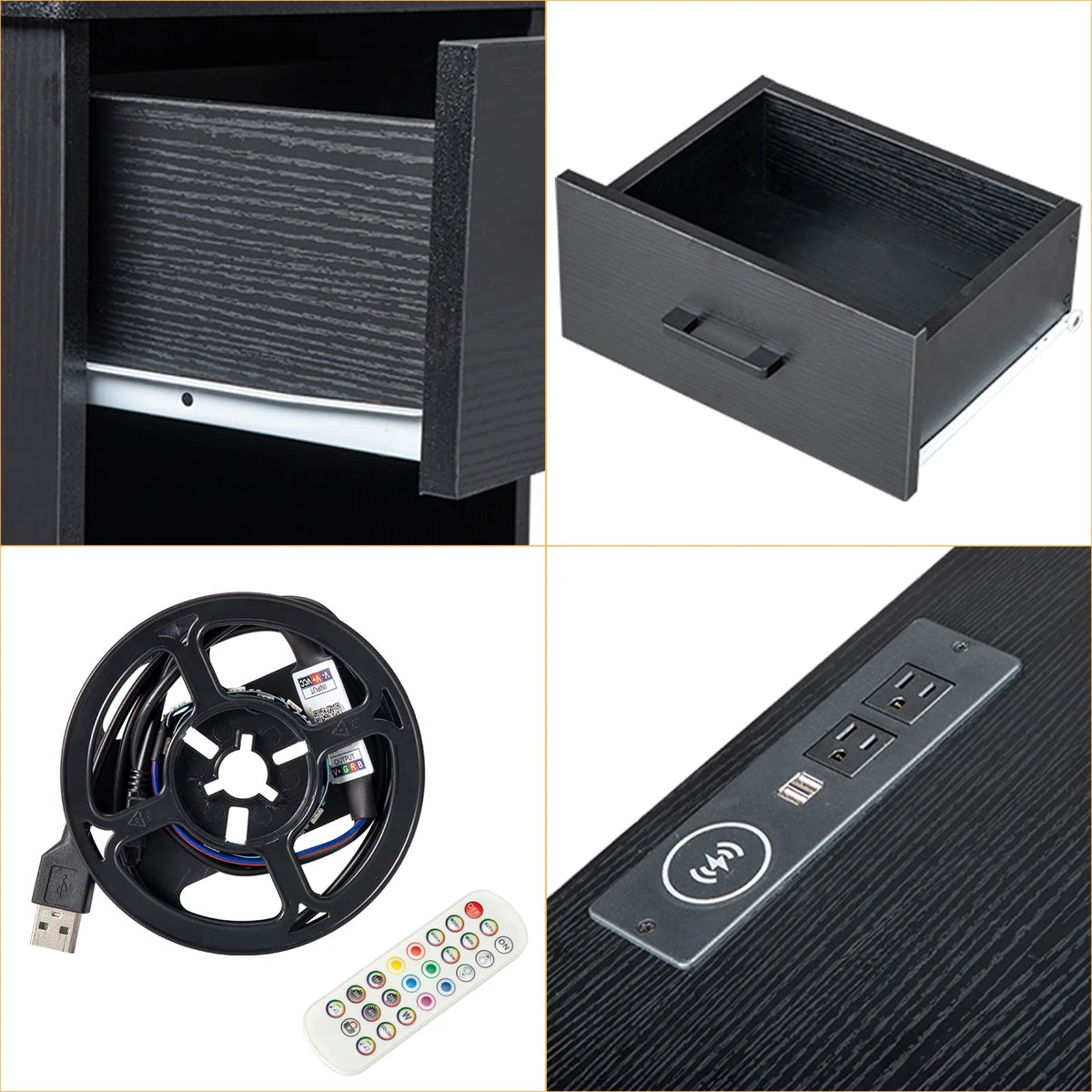 Black Wooden Nightstand with Drawer Q89837
