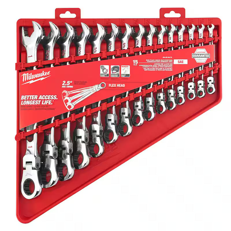 25-Piece Flex-Head Ratcheting Combination Wrench Set SAE with Screwdriver Set U609