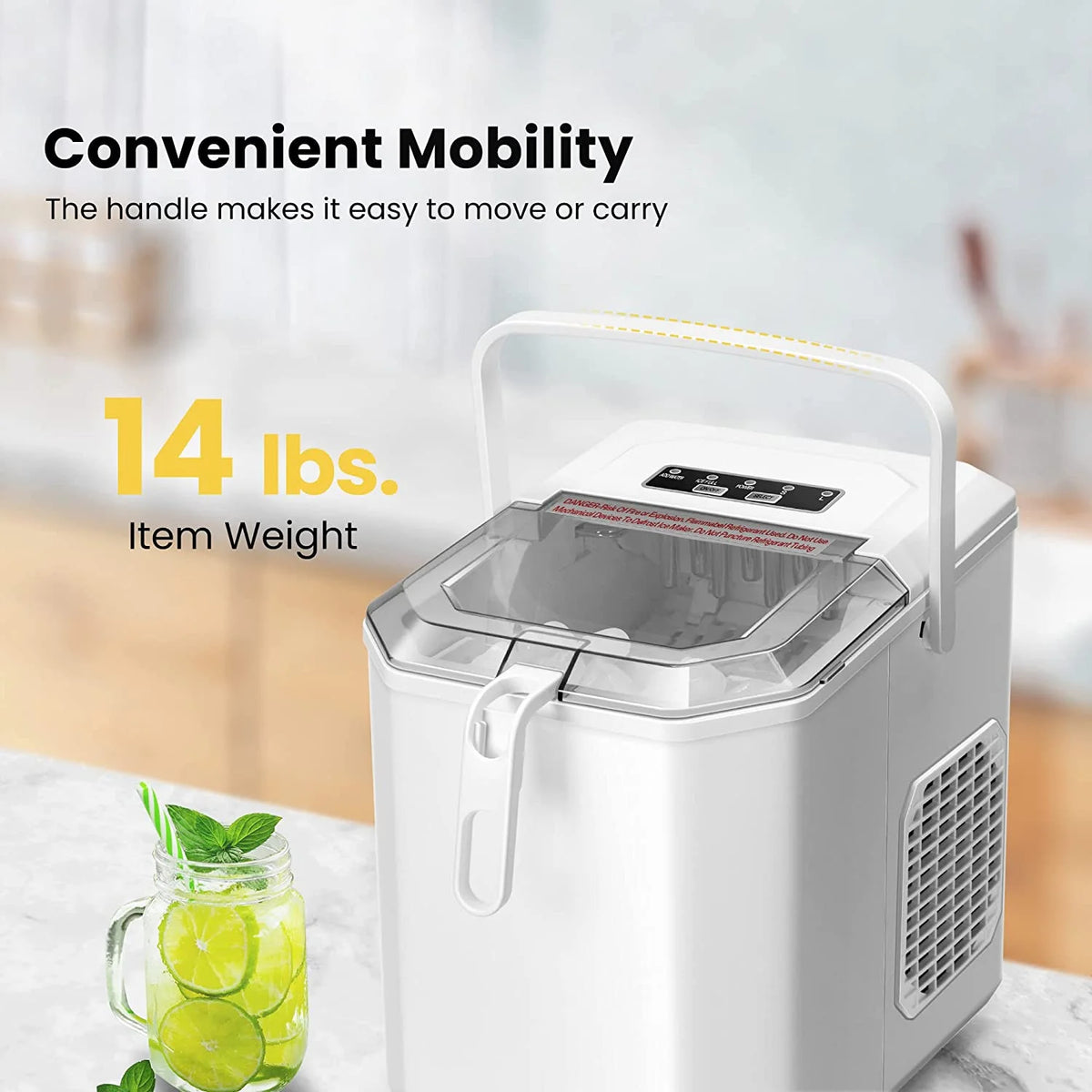 Portable Countertop Ice Maker with Handle, 26lbs/Day, White X1313