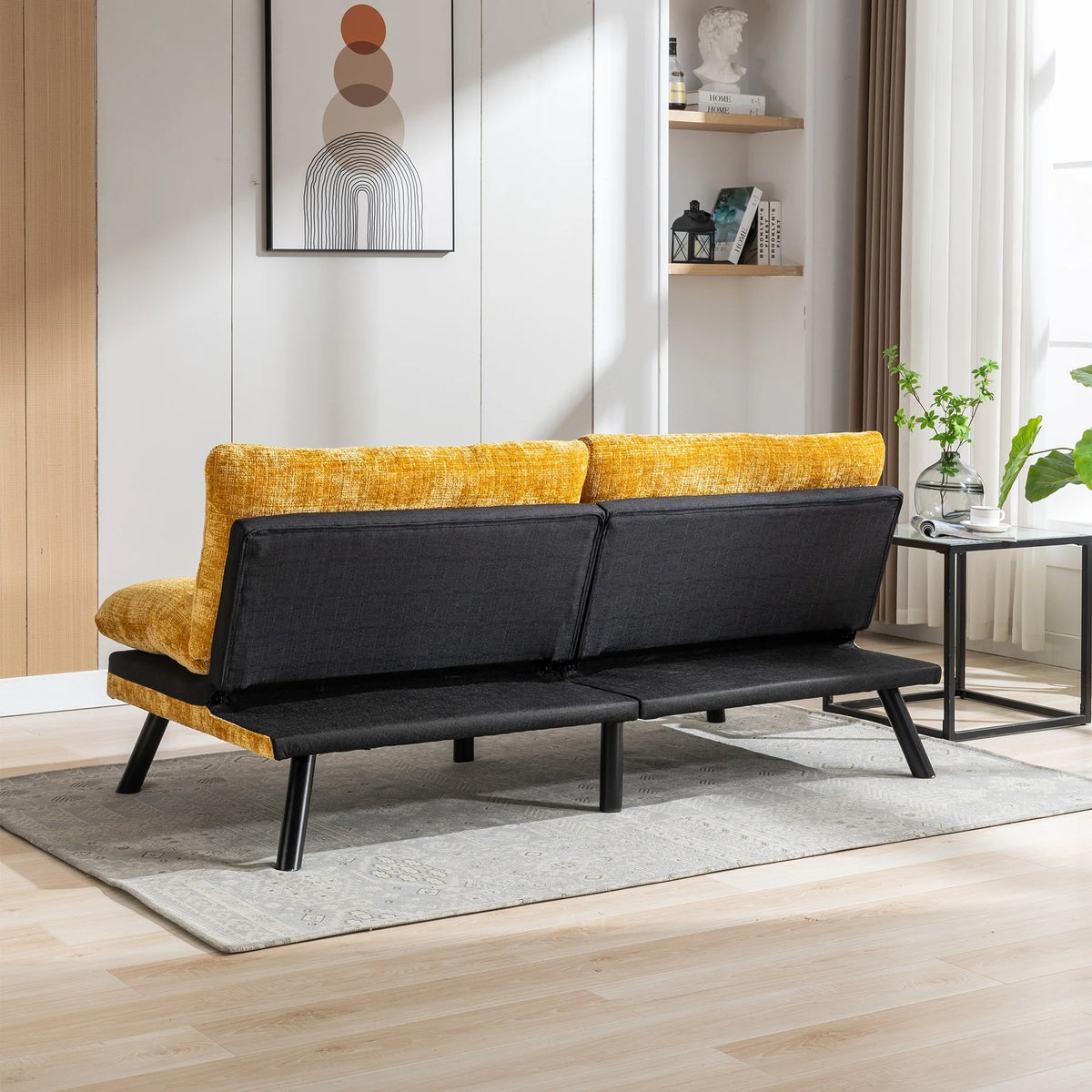 Yellow Chenille Convertible Futon Sofa Bed X384