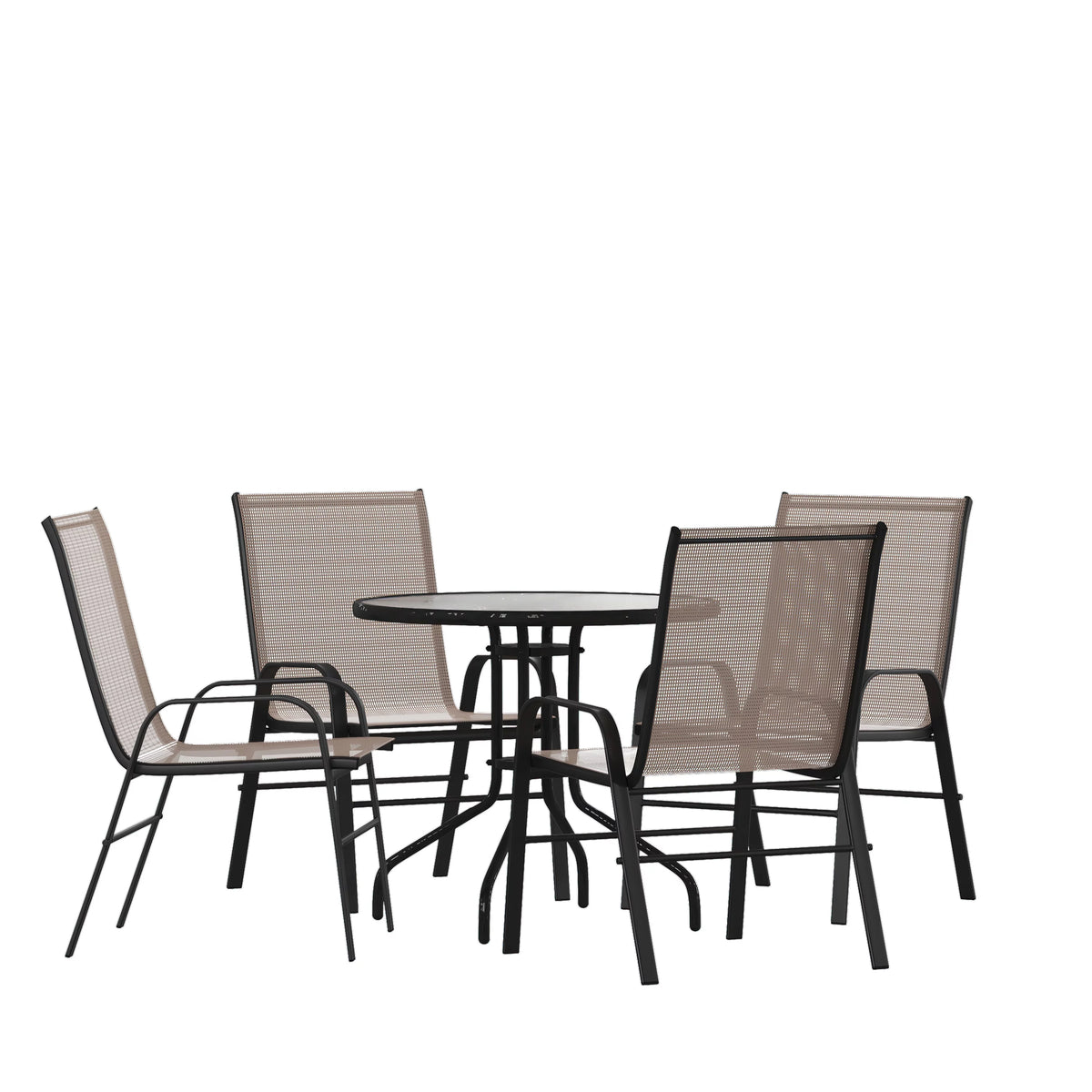 5 Piece Outdoor Patio Dining Set with 4 Brown Stack Chairs Z949649