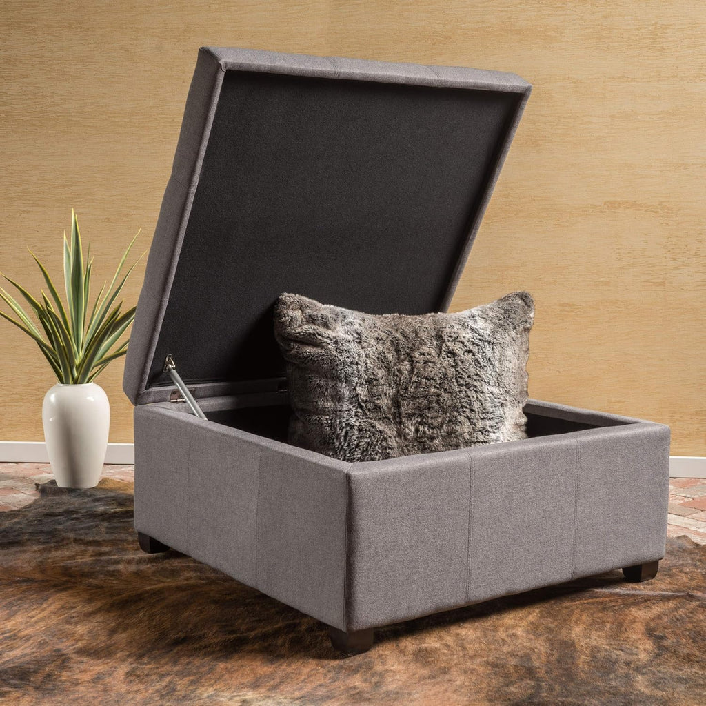 Dark Grey Fabric Storage Ottoman B6108