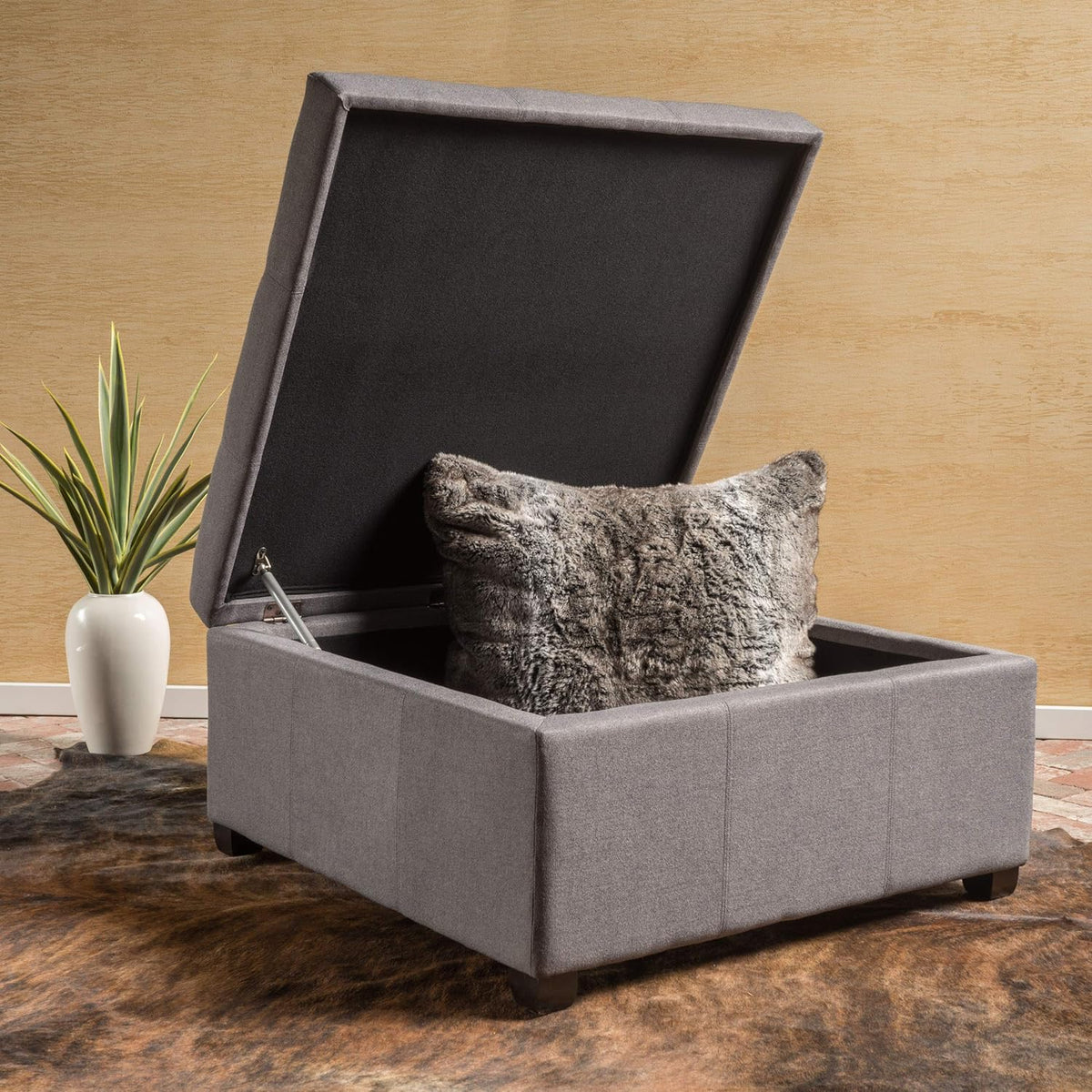 Dark Grey Fabric Storage Ottoman B6108