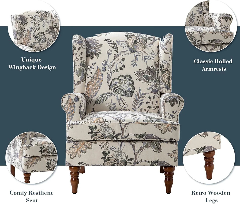 Green Wingback Accent Chair with Wood Legs T2180