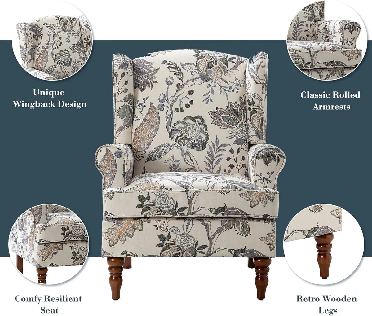 Green Wingback Accent Chair with Wood Legs T2180