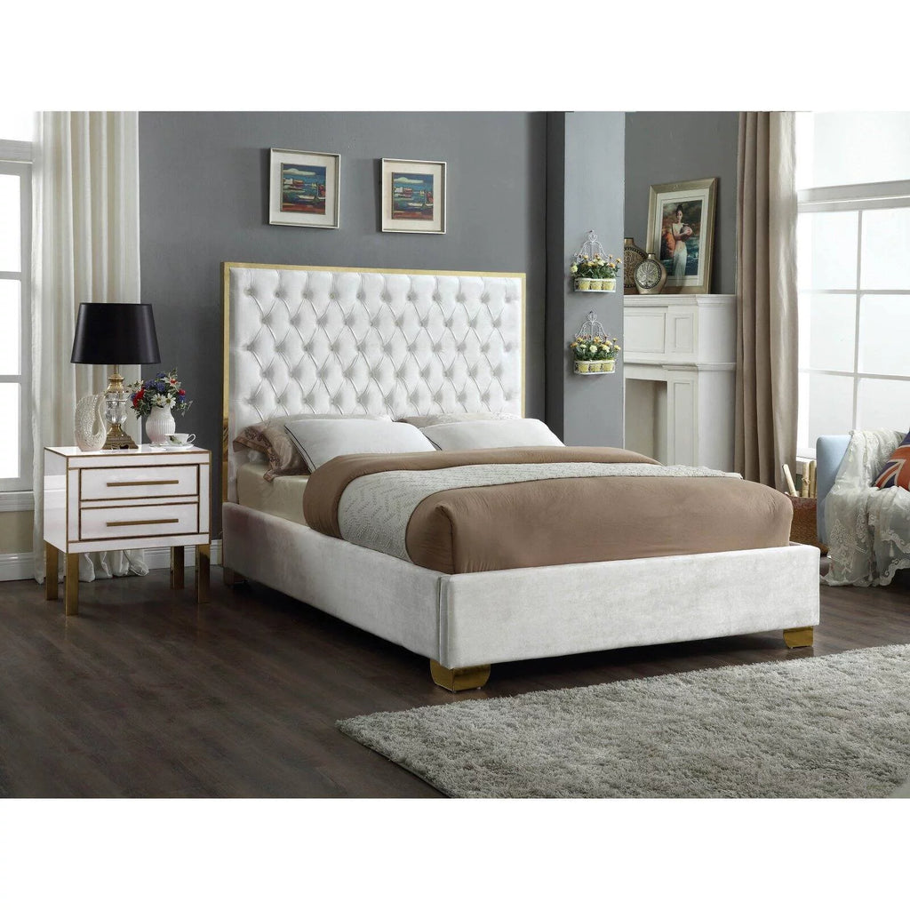 Solid Wood and Velvet King Bed in Navy Z978