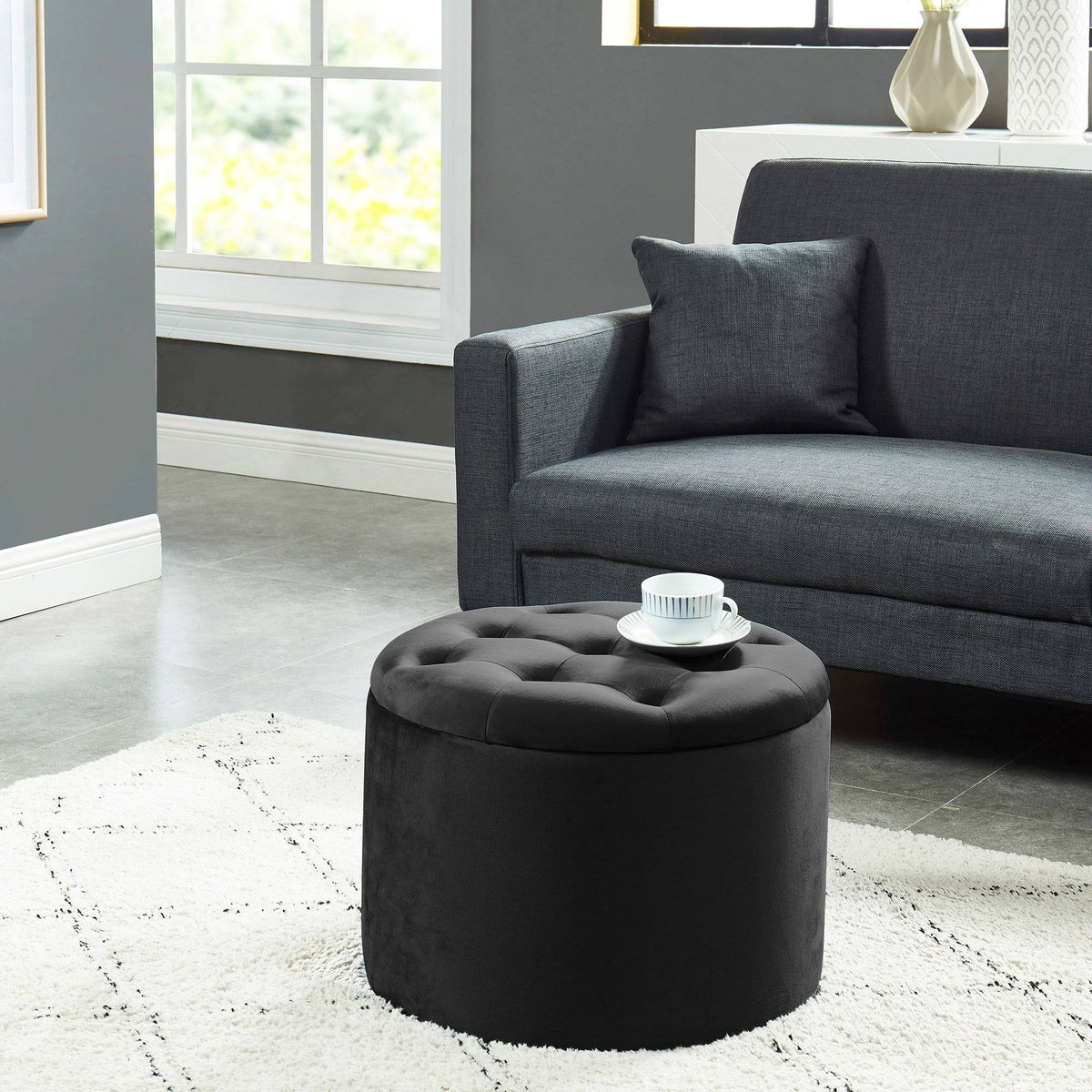 Blue Round Storage Ottoman O608