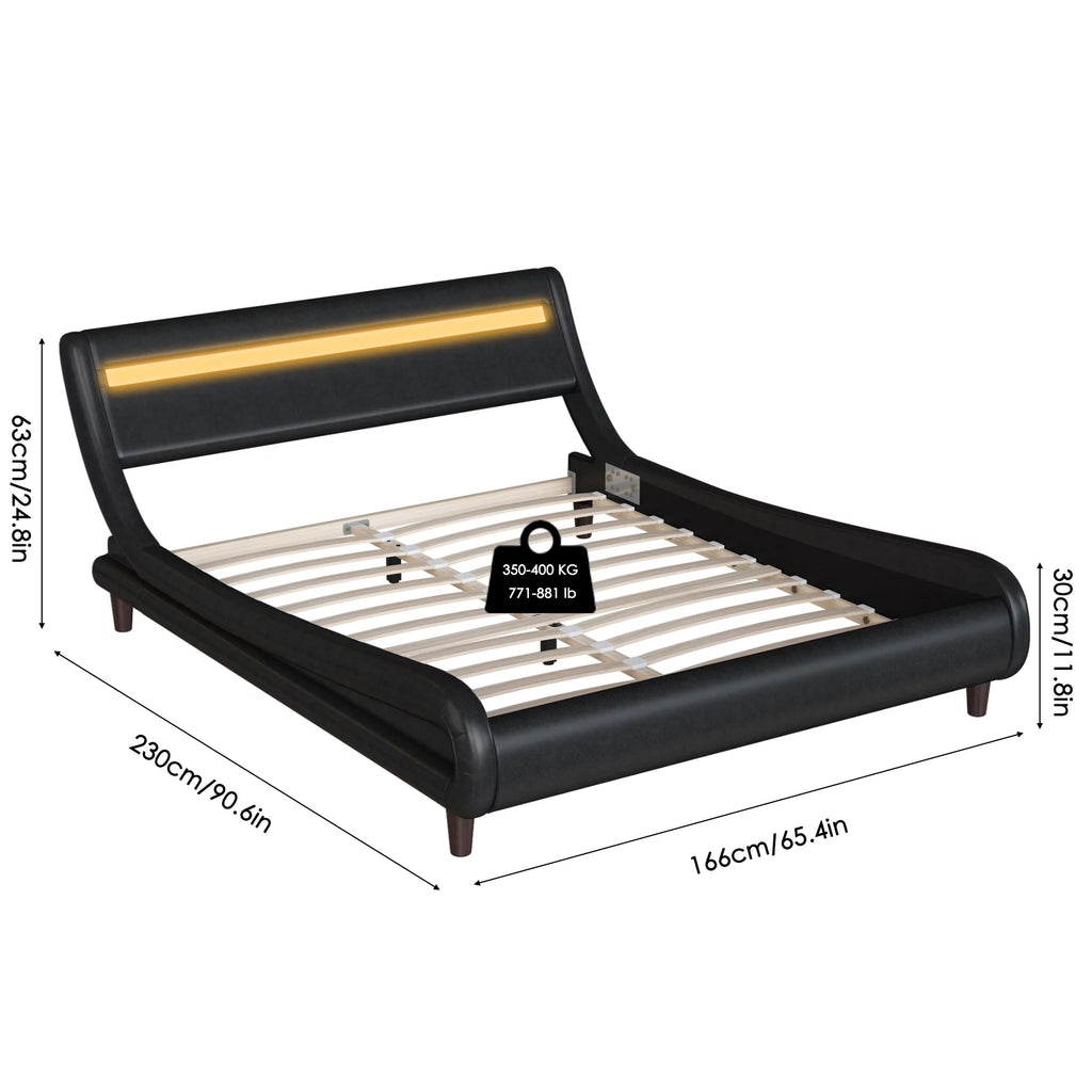 Queen Size Black PU Upholstered Platform Bed Frame with Adjustable Headboard K5052