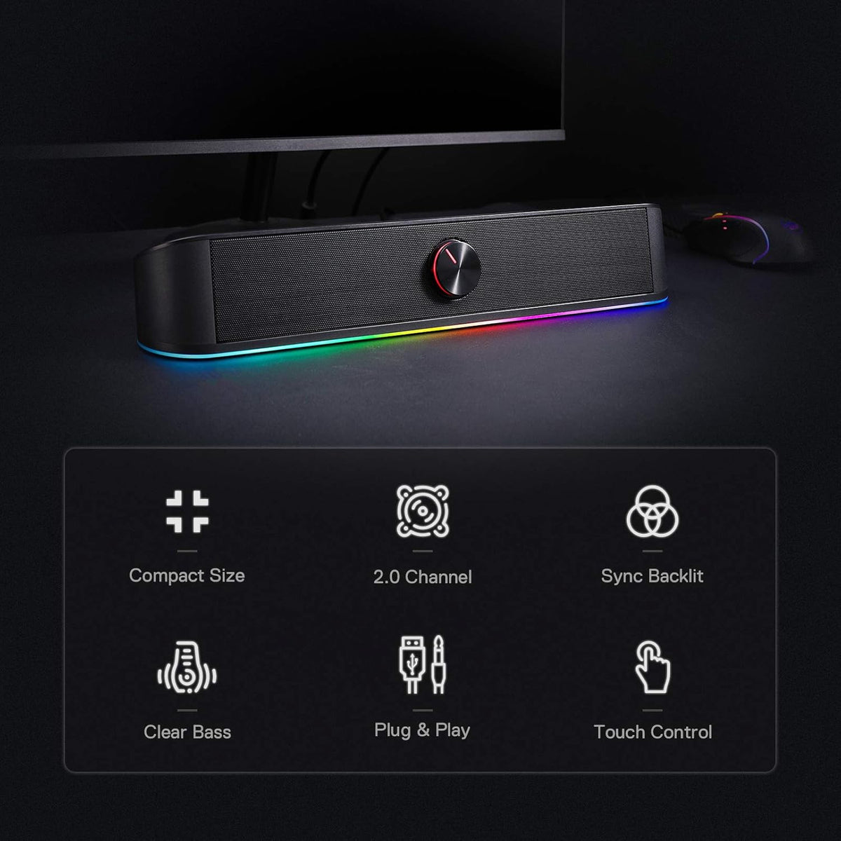 RGB Desktop Soundbar with Volume Knob V35050