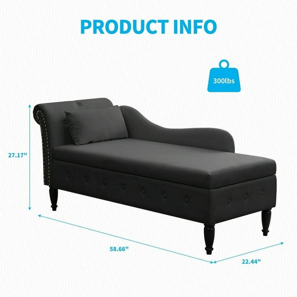 Dark Gray Velvet Tufted Chaise Lounge with Pillow L745