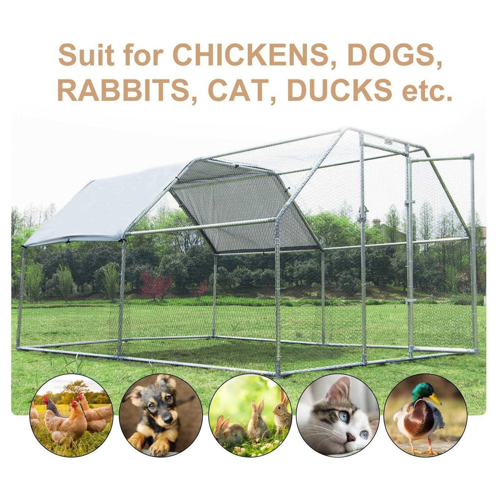 Galvanized Metal Chicken Coop with Cover Walk-In Pen Run K1525