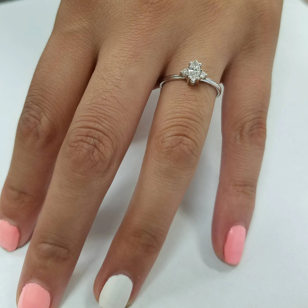 1/3 Marquise Diamond Engagement Ring 10k White Gold T803554