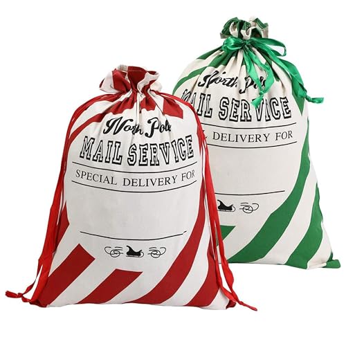 2 Pack Christmas Stripe Canvas Santa Sack with Drawstring V6985