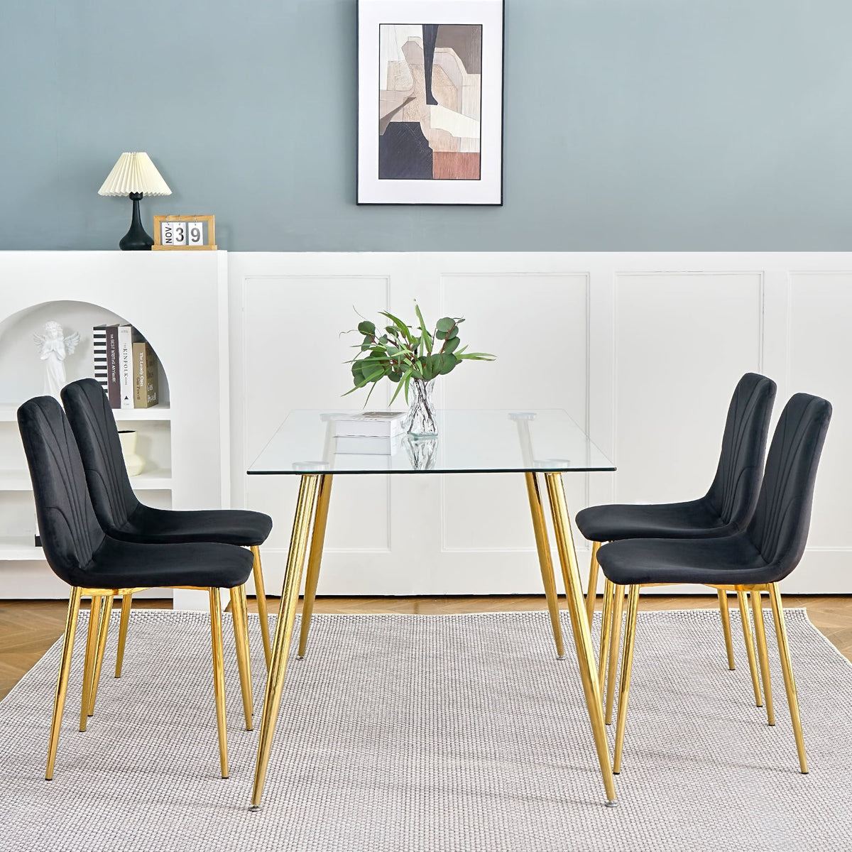 Black Dining Chair with Gold Metal Legs Set of 4 J803