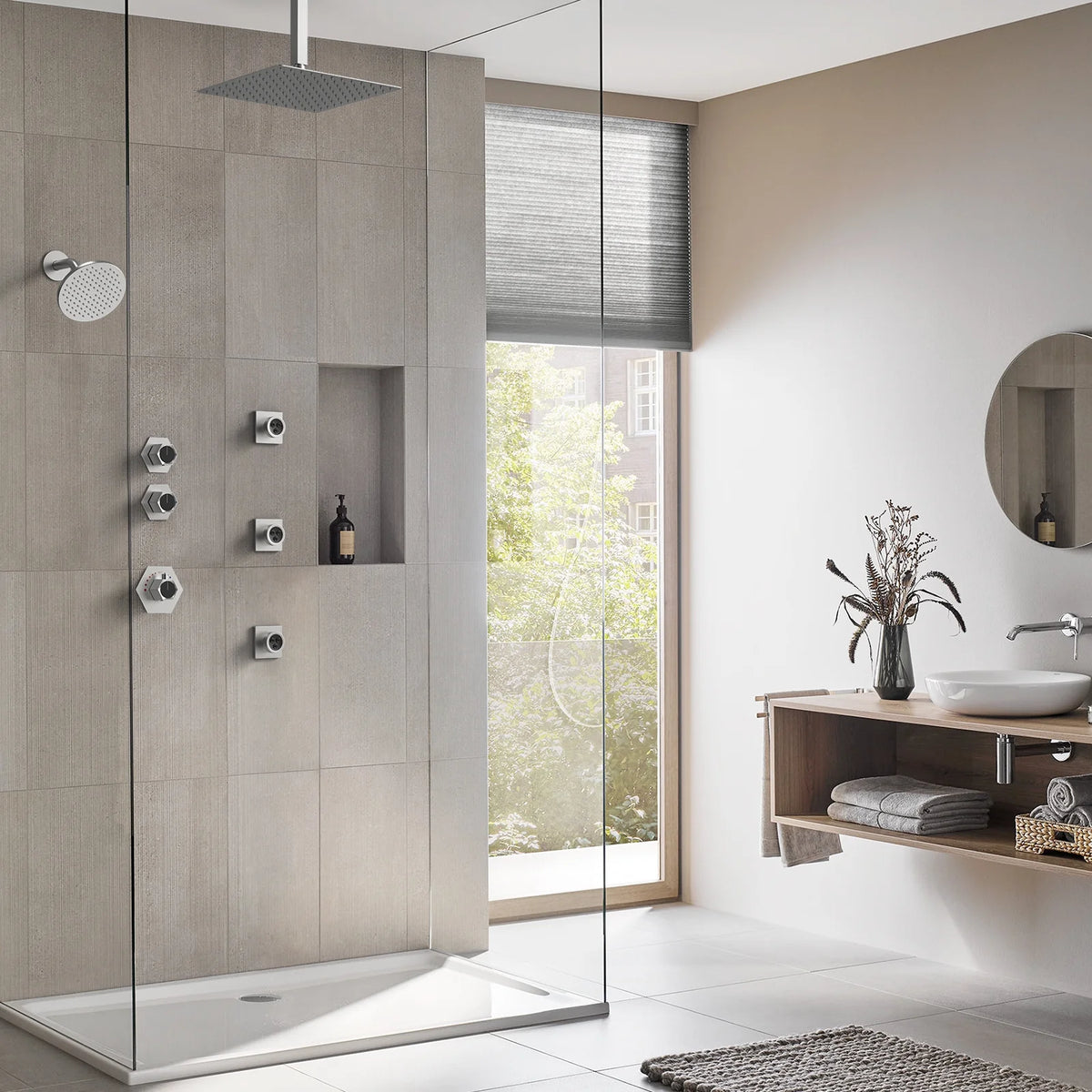 Brushed Nickel Thermostatic Shower Faucet Set N104