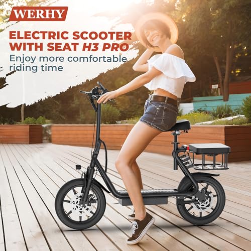 Electric Scooter with Seat, 500W Motor, 14'' Tires, Foldable E26123