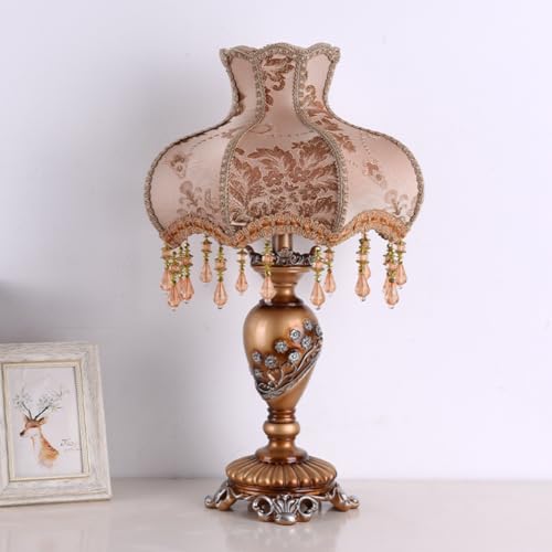 Blue Fabric 1 Head Floral Table Lamp with Beaded Fringe and Lace J7020