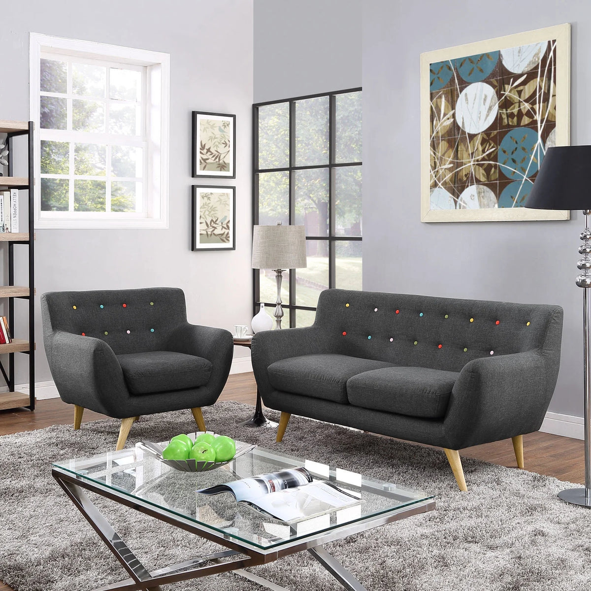 Grey Fabric Plywood Two PCS Living Room Set T15261